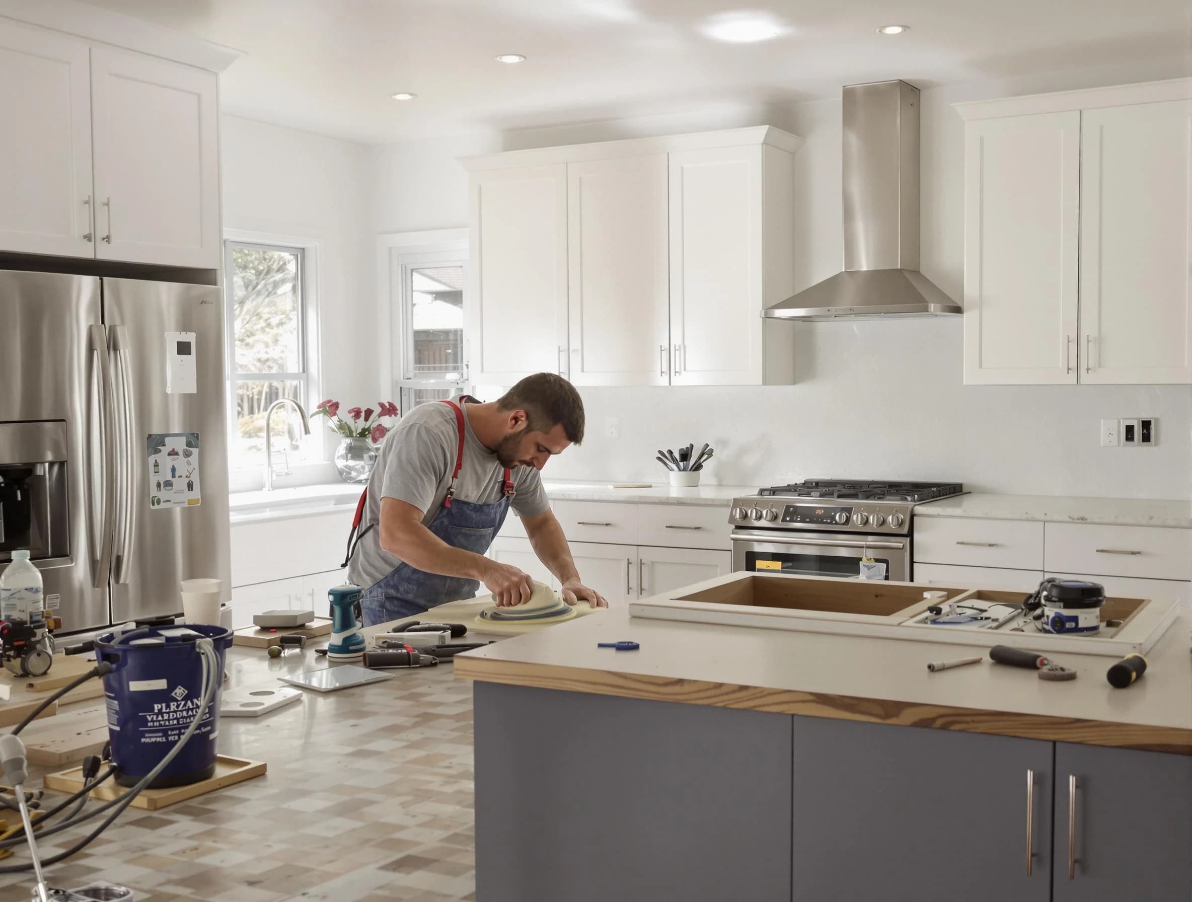 Tempe House Painters refinishing kitchen cabinets in Tempe, AZ
