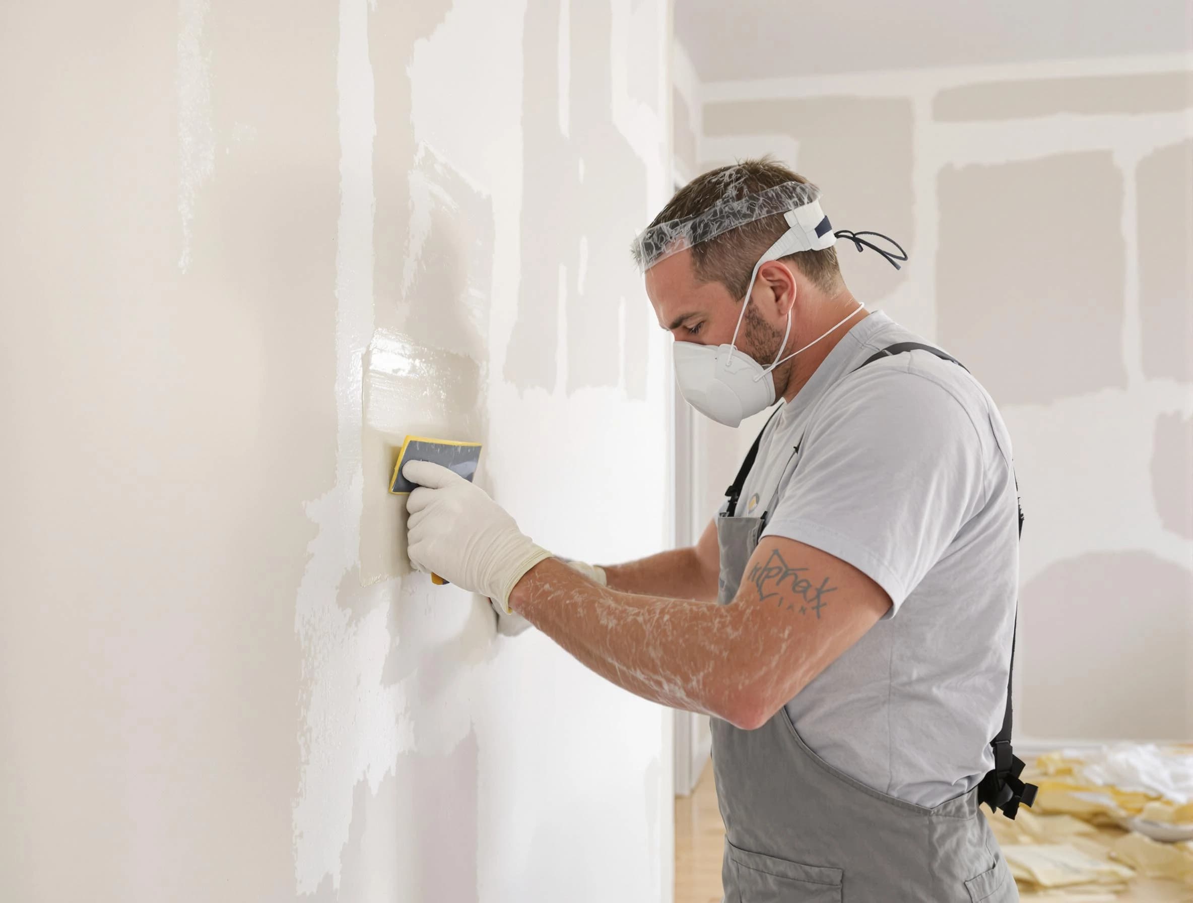 Tempe House Painters technician applying mud to drywall seams in Tempe, AZ