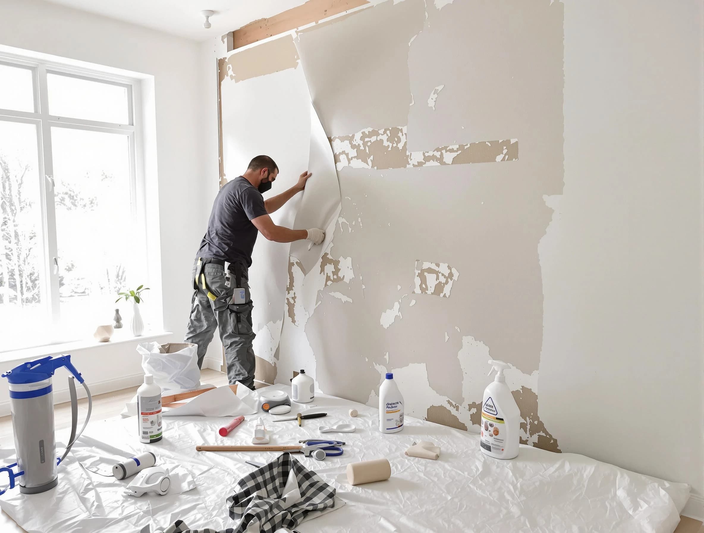 Tempe House Painters technician removing wallpaper in Tempe, AZ
