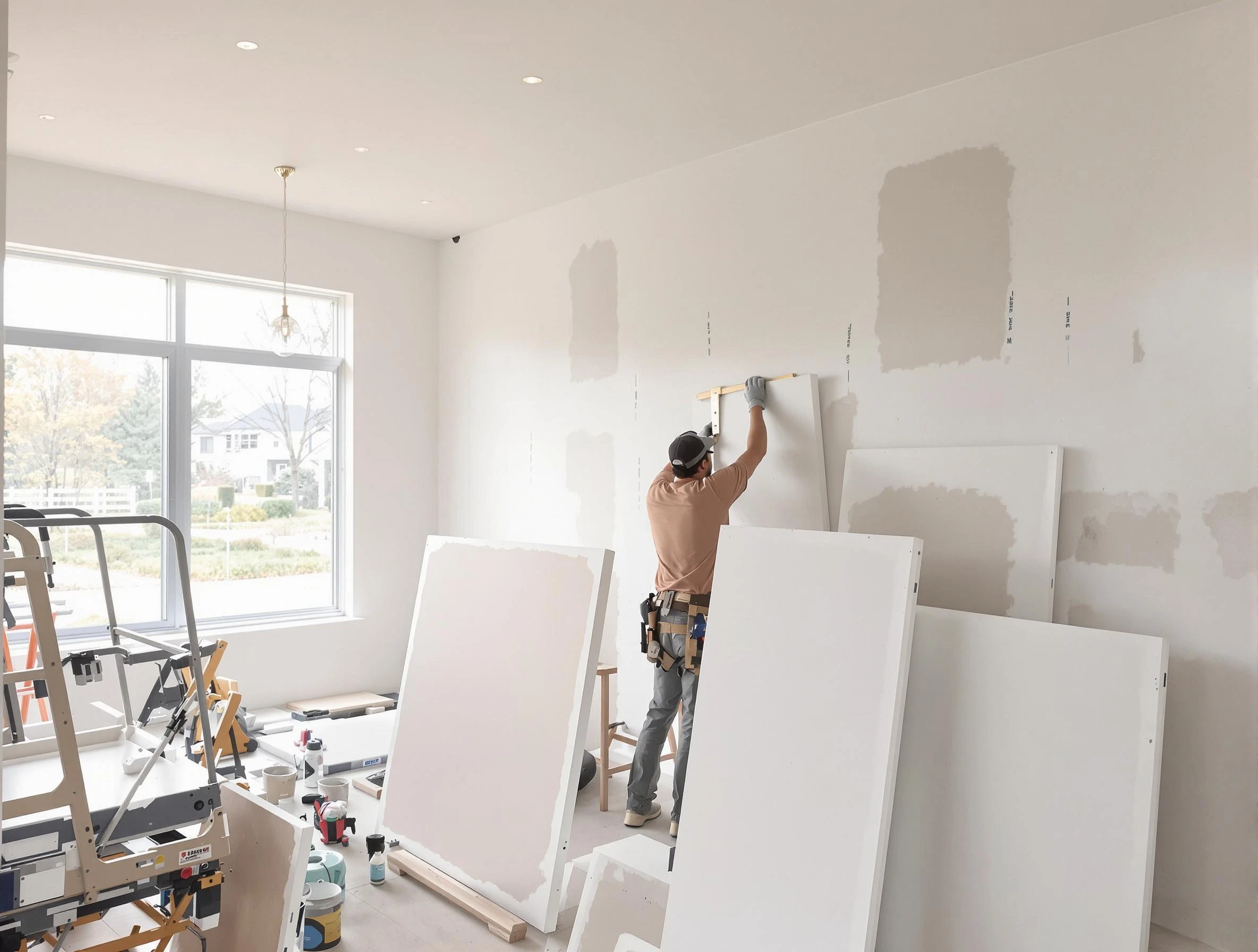 Tempe House Painters precisely hanging drywall sheets in Tempe, AZ
