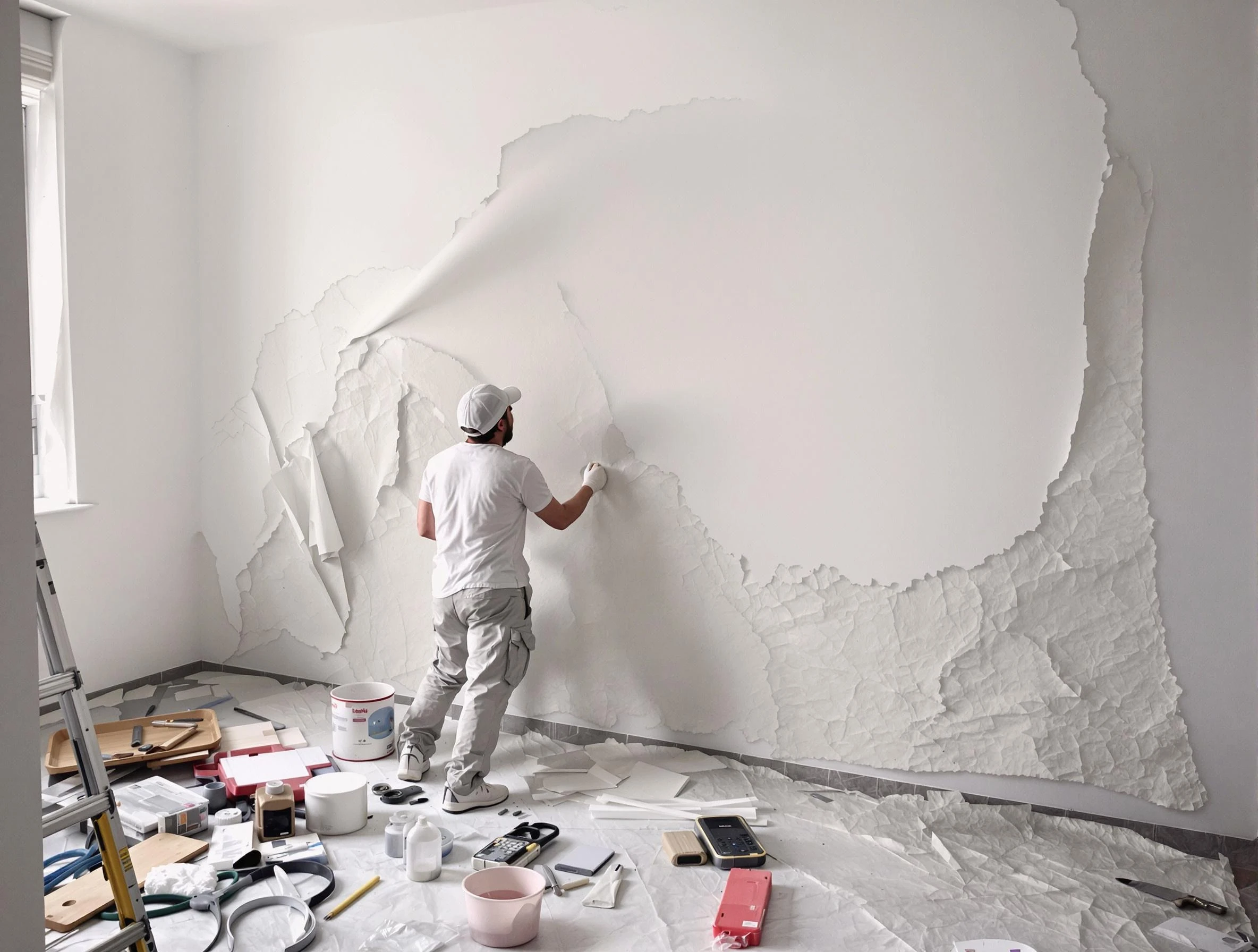 Removing old wallpaper to reveal clean walls by Tempe House Painters in Tempe
